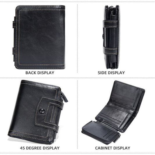 Baellerry D5112 RFID Anti-Theft Multi-Card Slot Buckle Tri-fold Zipper Short Wallet Coin Purse(Black)