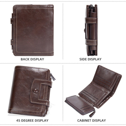 Baellerry D5112 RFID Anti-Theft Multi-Card Slot Buckle Tri-fold Zipper Short Wallet Coin Purse(Coffee)