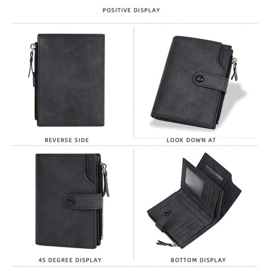 Baellerry D5113 RFID Anti-theft Tri-fold Zipper Short Wallet Coin Purse(Black)