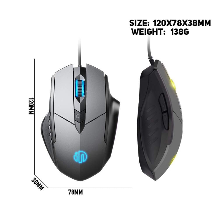 Inphic PW1H Wired Silent Illuminated Computer Gaming 6-Button Mouse(Gray)