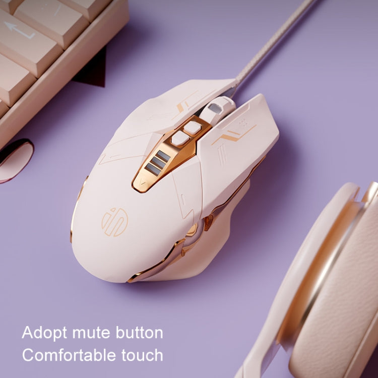 Souris de jeu filaire améliorée Inphic W8 avec définition de macros, lumineuse et silencieuse (couleur thé au lait)