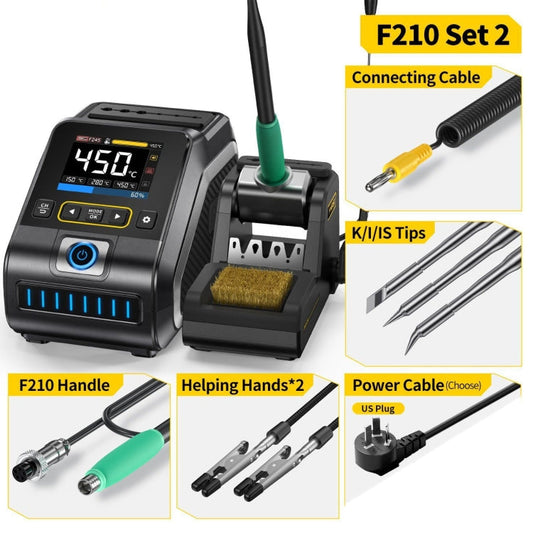 Station de fer à souder électrique intelligente à température constante FNIRSI 200W, Set : prise US F210 avec 3 têtes améliorées