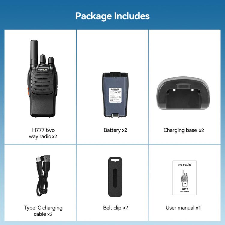 RETEVIS H777 1 paire 16 canaux Talkie-walkie portable compact avec base de chargement, style : PMR