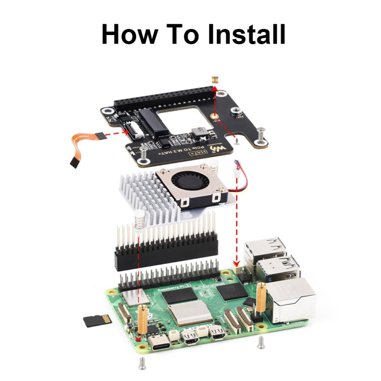 Kit de base SSD M.2 NVMe : Adaptateur PCIe vers M.2 Waveshare pour Raspberry Pi 5