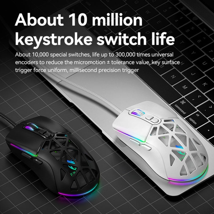 T-WOLF G520 7-keys RGB Marquee Honeycomb Hollow Gaming Wired Mouse(Black)