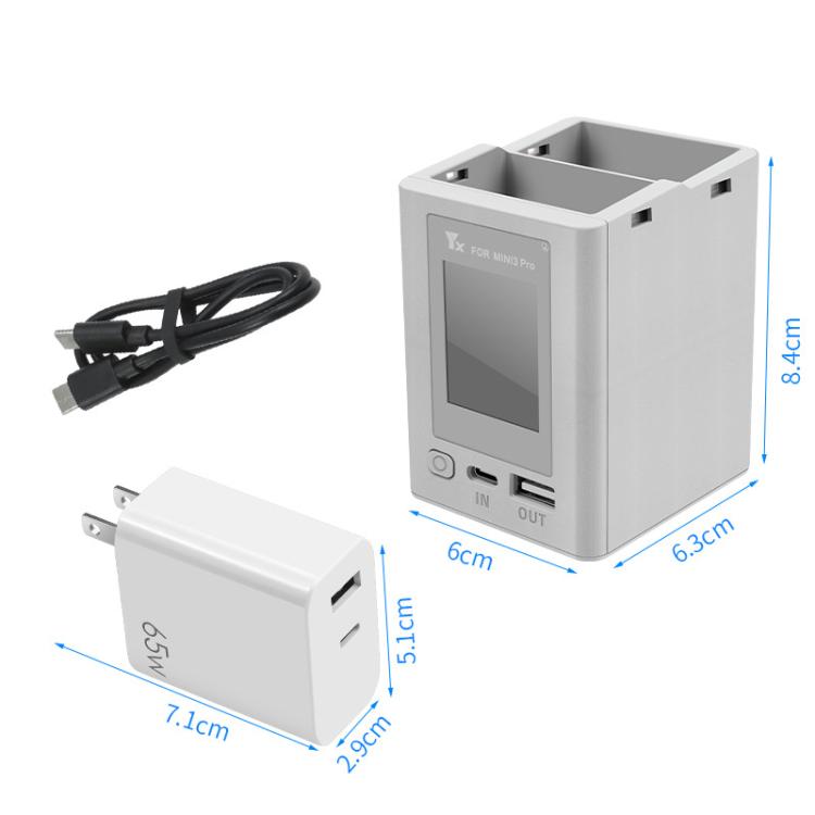 For DJI Mini 4 Pro / Mini 3 Pro / Mini 3 YX Color Screen Dual-way Charger Battery Manager With 65W US Plug