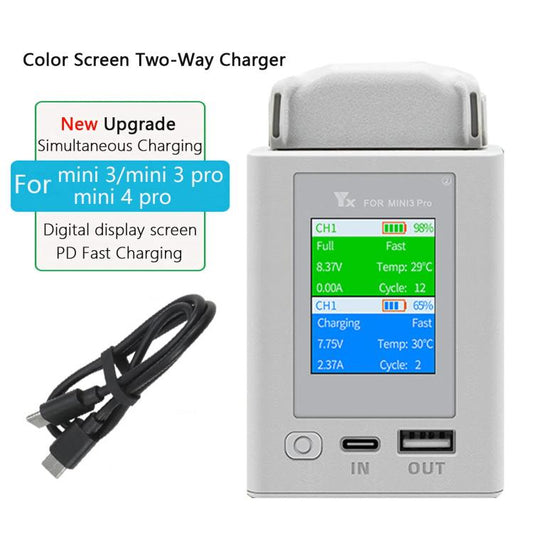 For DJI Mini 4 Pro / Mini 3 Pro / Mini 3 YX Color Screen Dual-way Charger Battery Manager Without Plug