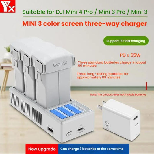 For DJI Mini 4 Pro / Mini 3 Pro / Mini 3 YX Color Screen 3-Way Charger Battery Manager Without Plug