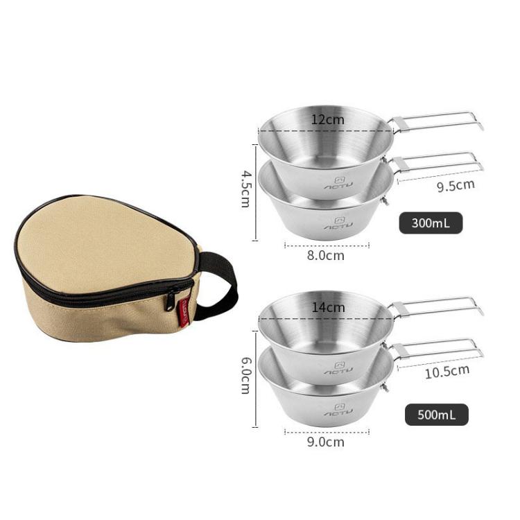 AOTU AT6440 4pcs 300ml Bol Pliant Portable en Acier Inoxydable avec Sac de Rangement Set de Couverts de Camping