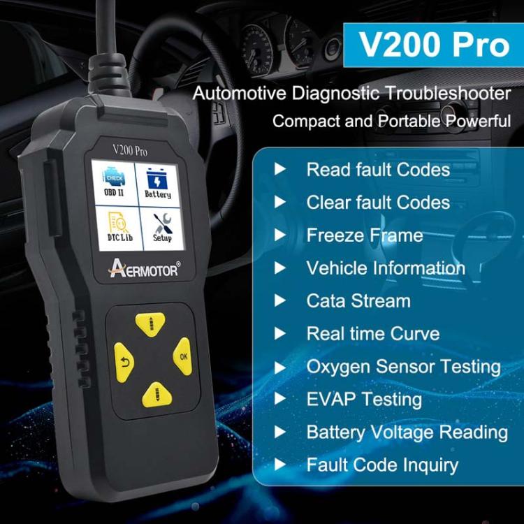 Outil d'inspection de batterie AERMOTOR V200PRO pour scanner de diagnostic automobile ELM327 (noir)