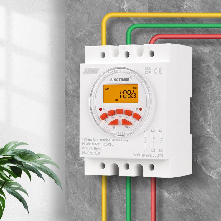 SINOTIMER CN109S-380V 16A 3 Phase Timer Switch 7-Day Programmable Minimum Interval 1s With Backlight