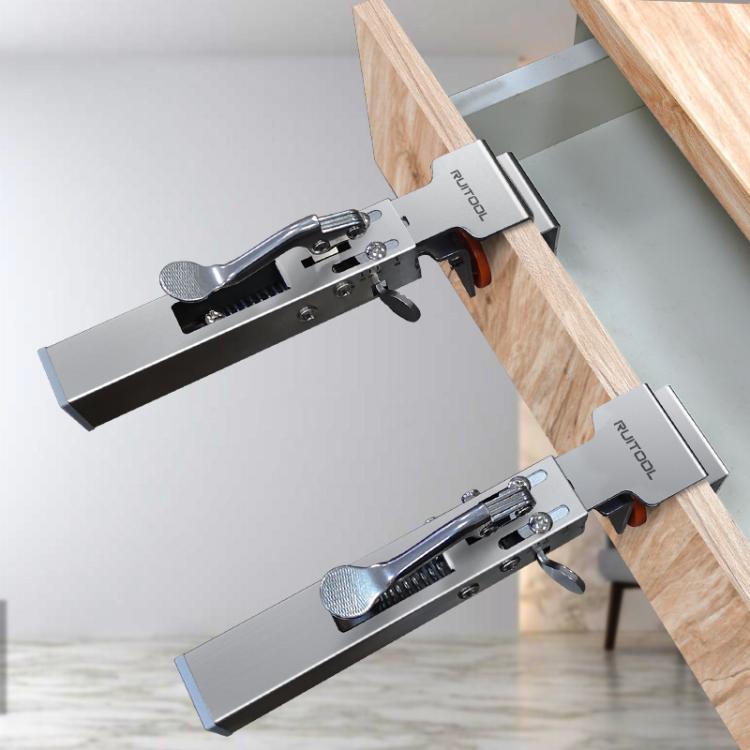 RUITOOL Stainless Steel Push Quick Drawer Clamp Adjustable Telescopic Woodworking Fixture Clamps, Spec: Small Bow Clip + 1pc Big Bow Clip Plate