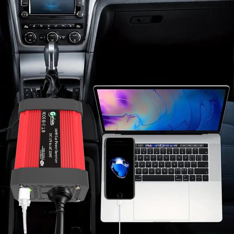Gurxun Dual USB+Dual Type-C Charging Port Modified Square Wave Car Inverter, Spec: DC12V to AC220V Universal Plug