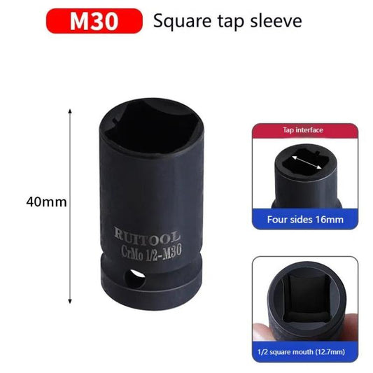 RUITOOL 1/2 inch Tap Socket Pneumatic Wrench Square Socket Inner Quarter Square Hole Wrench Tool, Spec: M30