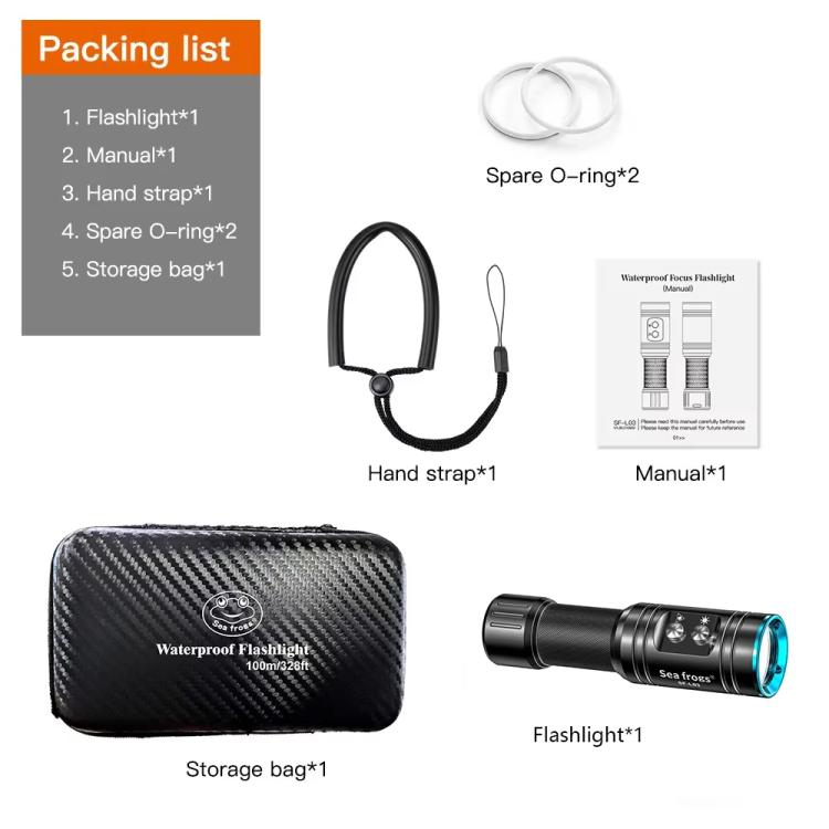 Sea Frogs SF-L03 100m/325FT IPX8 Underwater Video Light 1000 lm Diving Flashlight(Blue)