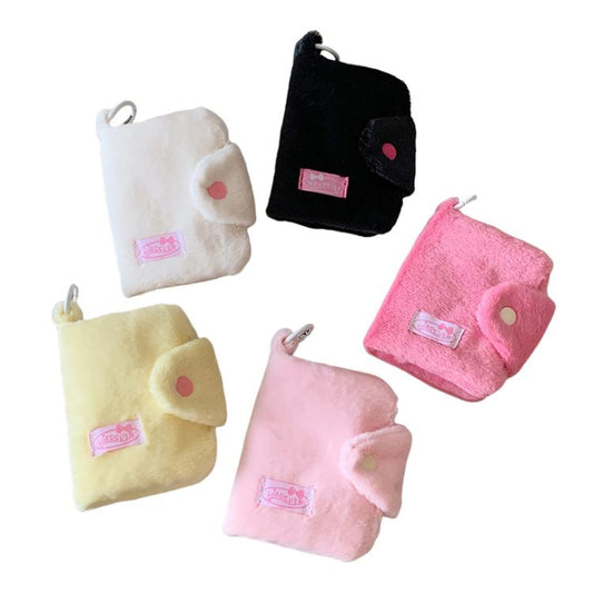 Hisocute Student Plush Pendant Coin Purse Snap Card Case Keychain Earphone Bag(Pink)