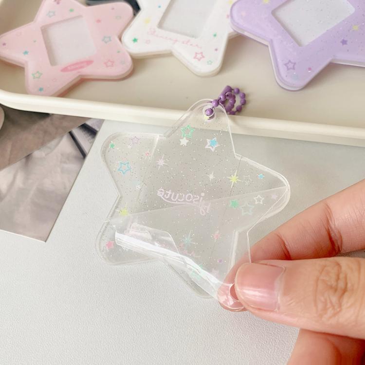 Hisocute Dessin Animé Pentagramme 1 Pouce Cadre Photo Pendentif Étudiants Porte-clés Poursuivant Étoile Carte Titulaire Pendentif (Étoiles Roses)