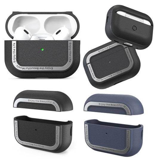 Pour AirPods Pro 2 AhaStyle JY09 Double Lanière Coque TPU+Aluminium Personnalisée (Noir)
