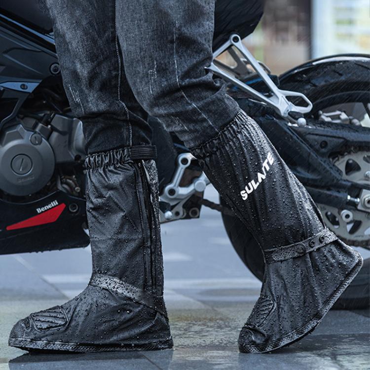 SULAITE Couvre-chaussures de moto Épaissi Antidérapant Résistant à l'usure Chaussures de pluie Bottes de pluie d'extérieur pour adultes, Taille : S (Noir)