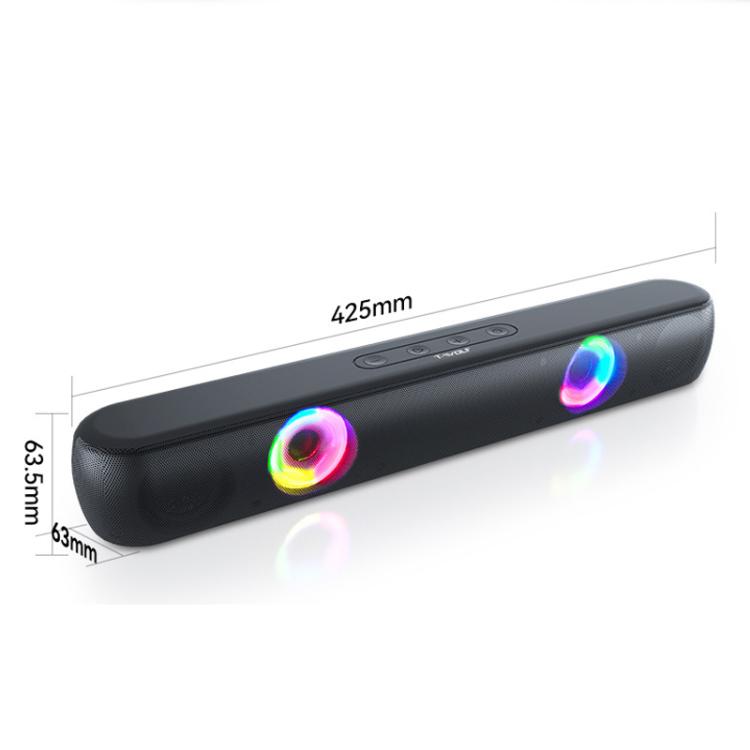 Enceinte Bluetooth 5.0 TWS RGB T-WOLF B320 Barre de son de bureau Caisson de basses Support USB / AUX / TF / FM (Noir)