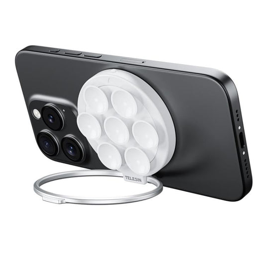 TELESIN MagSafe Suction Cup Mobile Phone Holder Mirror Glass Selfie Mount Portable Silicone Ring Holder(White)