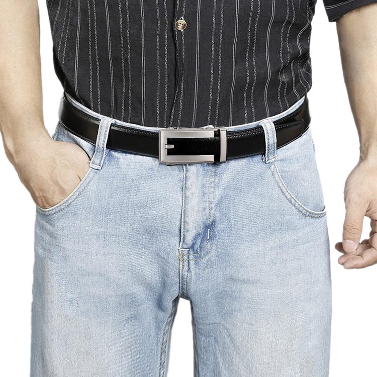 Dandali Men Leather Automatic Buckle Belt, Length: 125cm(Silver)