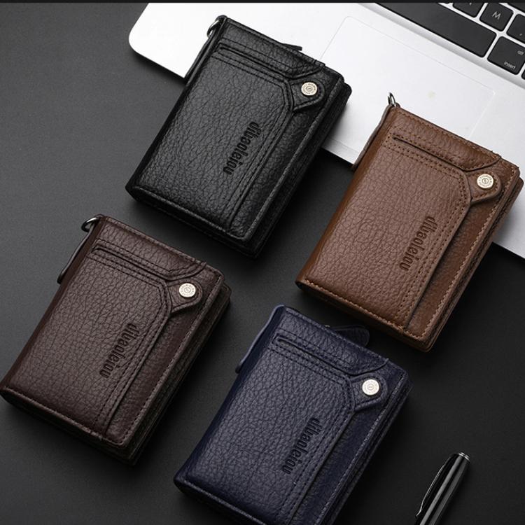 Dibaoleiou Men Anti-Theft Chain Wallet Retro Money Purse Driver License Card Bag Zipper Coin Purse(Brown)