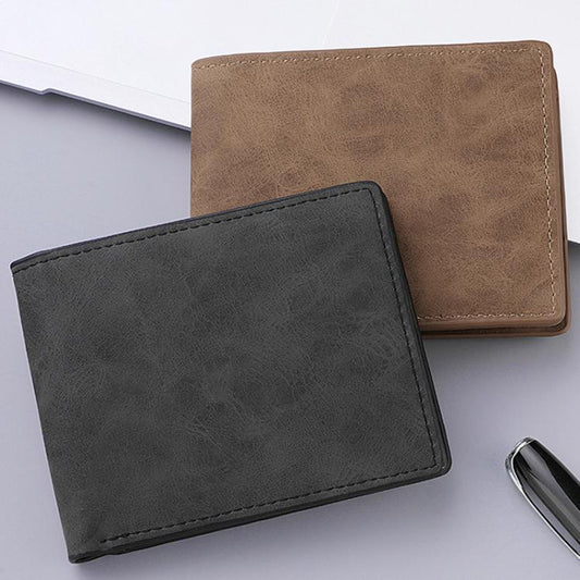 DEABOLAR Men Short Wallet Zipper Simple Soft Leather Purse Card Bag Student Retro Leather Wallet(Brown)
