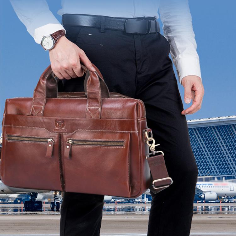 BULL CAPTAIN 056 Large Capacity Top Layer Cowhide Retro Business Hand-Held Briefcase(Black Metal)
