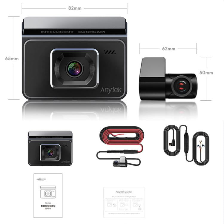 Anytek T2 PRO 3 pouces 2K HD Vision Nocturne Enregistreur Caméra de Voiture Cachée Double Enregistrement Avant et Arrière (Sans Mémoire)