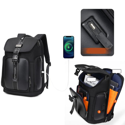 Wiersaam WY1200 Sac à dos professionnel imperméable antivol pour homme, multiples compartiments de rangement (noir)