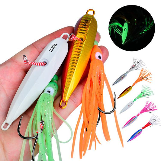 100G PROBEROS LF159 Luminous Bearded Squid Hook Slow Cranking Road Runner Iron Plate Bionic False Bait(B)