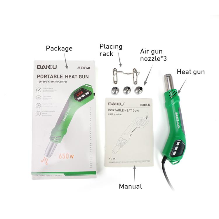 BAKU BA-8034 650W Hot Air Blower 100-500 Degrees Celsius Heat Tool With 3 Nozzles 220V EU Plug