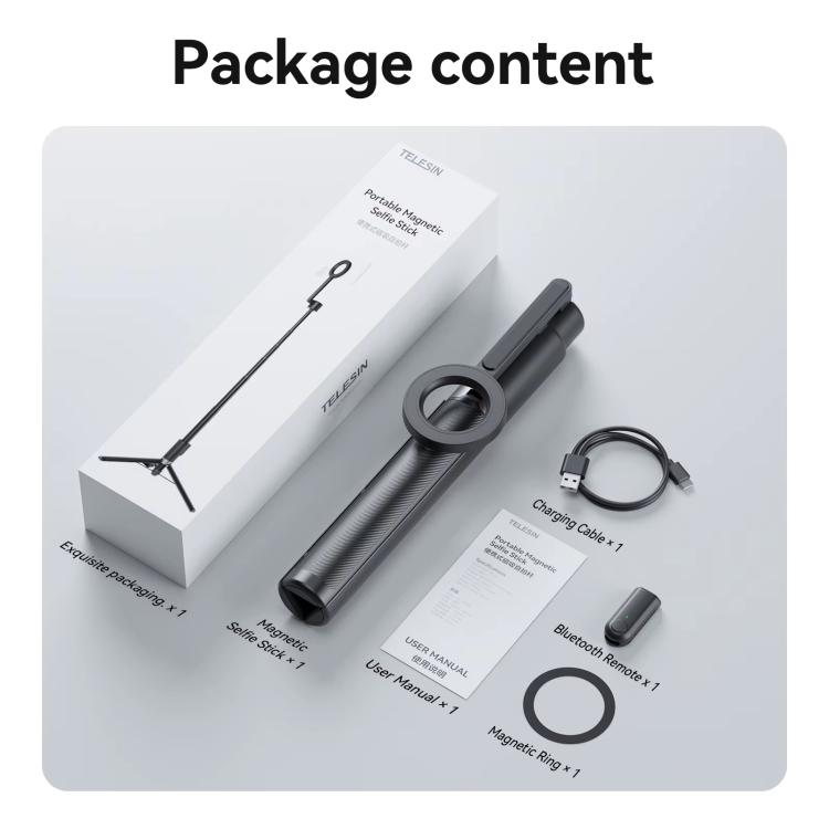 TELESIN 1.3m Magnetic Selfie Stick Tripod Phone Stand for Outdoor Vlog & Live Streaming with Bluetooth Remote(Black)