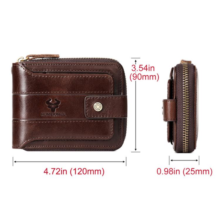 HUMERPAUL BP735 Leather Horizontal Zipper Wallet Multiple Card Slots RFID Anti-Theft Protection Men Purse(Brown)