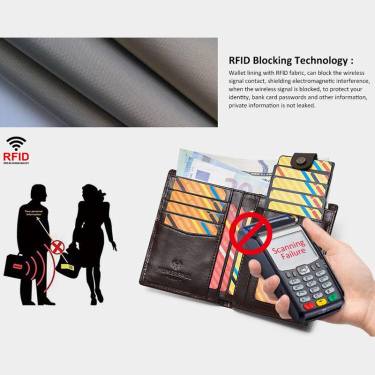 Compatible With Airtag HUMERPAUL BP798 Leather Wallet With Tracker Hole RFID Pull-Out Card Holder Card Case(Black)