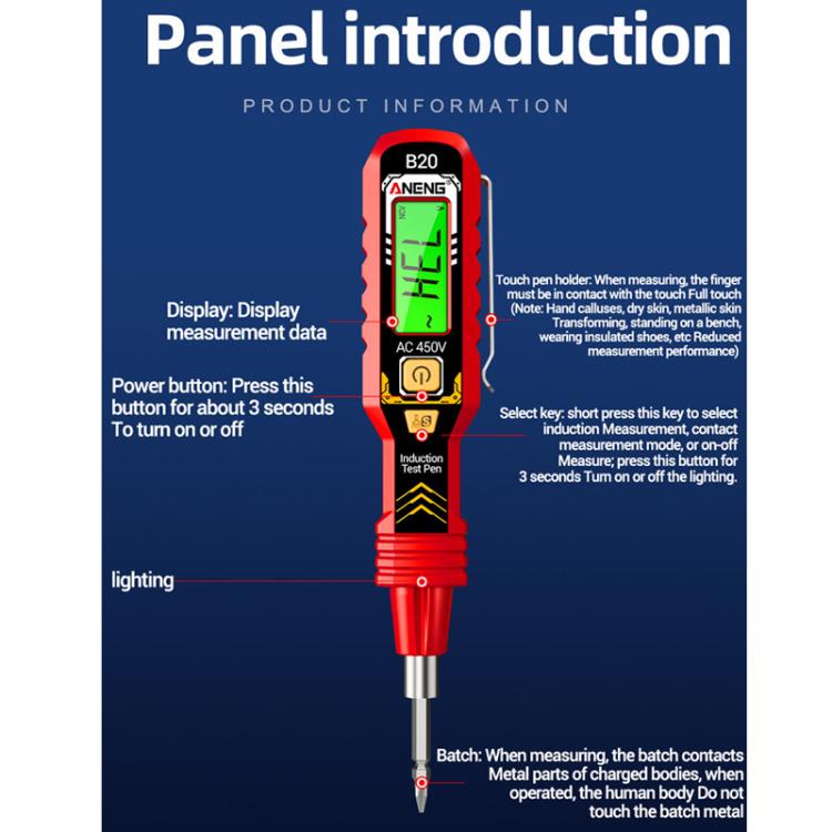 ANENG Multifunctional High-Precision Breakpoint Digital Display Test Pen(Red)