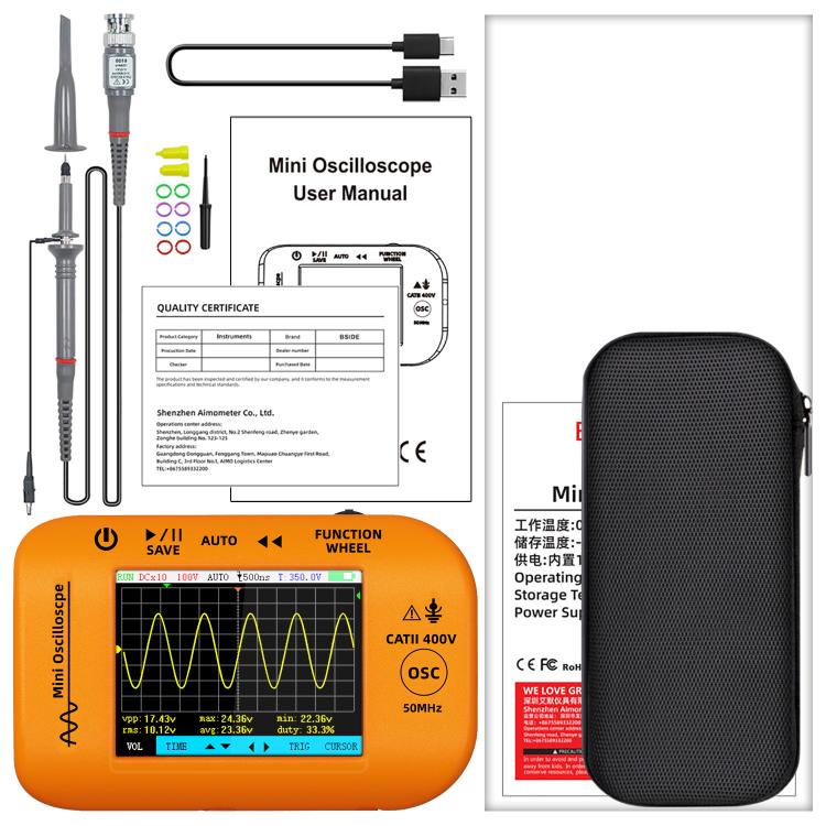 BSIDE OT4 Miniature Oscilloscope Signal Generator Rechargeable Handheld Color Screen 50MHz Oscilloscope