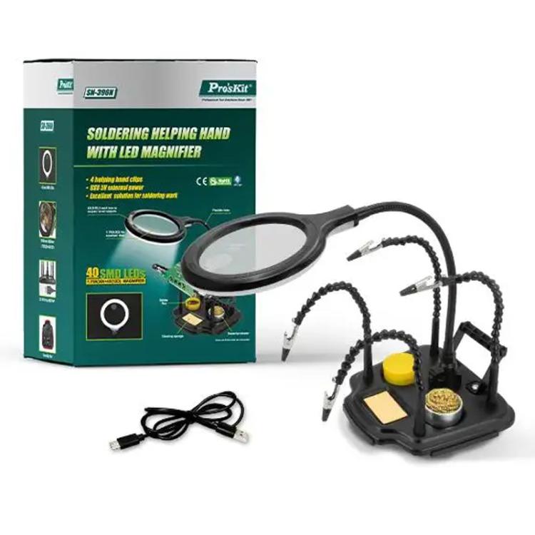ProsKit SN-396 Station de soudage de réparation 7 en 1 avec loupe LED et support de fer à souder à température constante