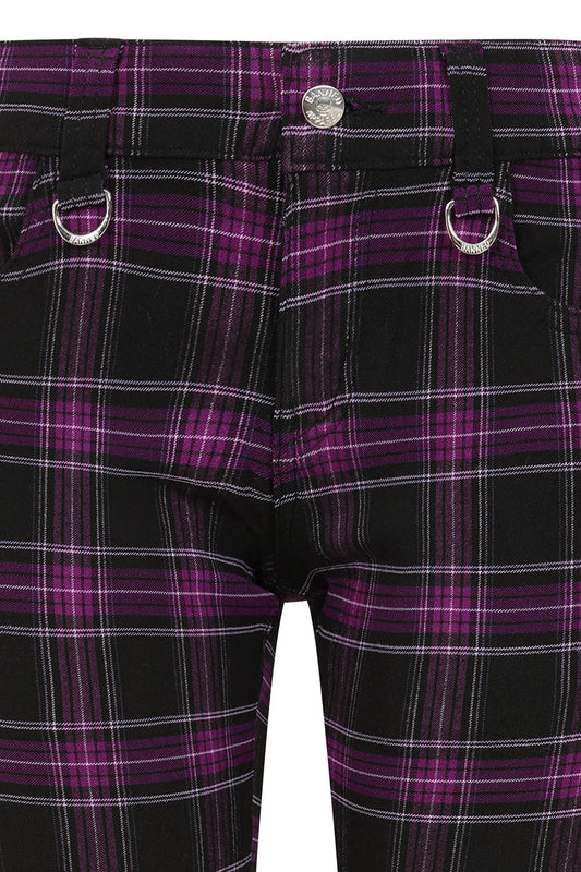 Banned Apparel Forever Yours Low-Rise Skinny Tartan Trousers in Purple