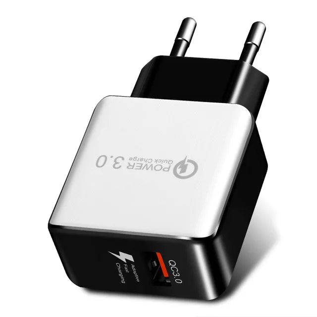 Chargeur USB QC3.0, prise UE, 18 W, charge rapide 3.0, adaptateur mural pour téléphone portable