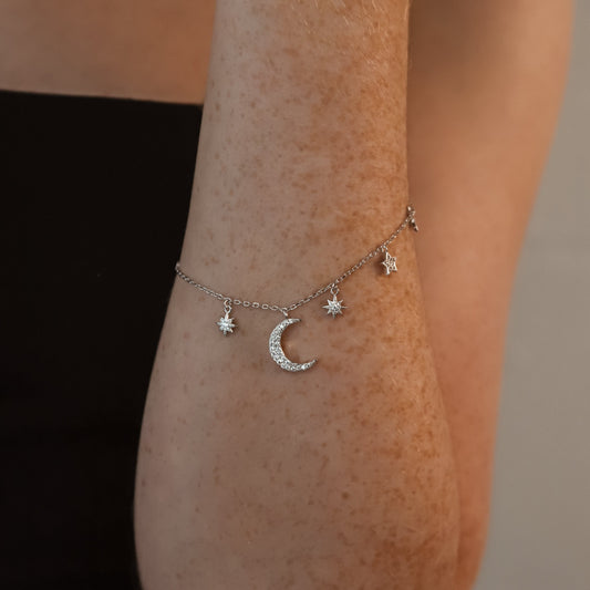 Vega Moon & Star Charm Bracelet | Silver