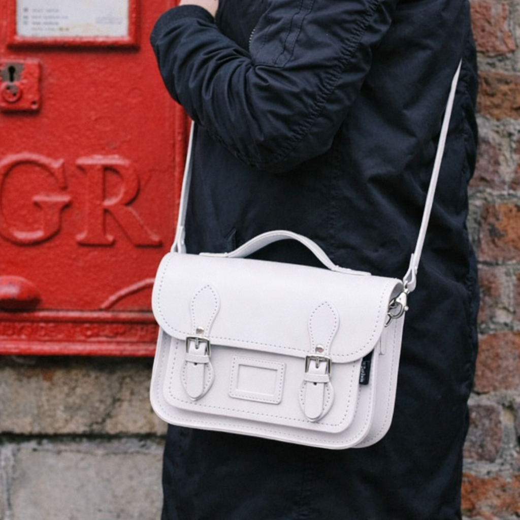 Sac à main cartable en cuir mi-long - Blanc