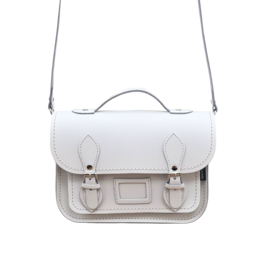 Sac à main cartable en cuir mi-long - Blanc