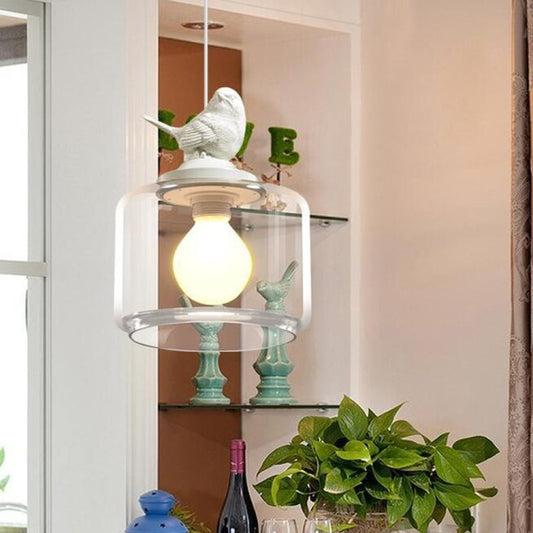Lampe Suspendue Nordique Moderne Cage à Oiseaux Transparente en Verre Suspension Luminaire LED E27 Plafonnier Parfait pour Cuisine Salle à Manger Chambre (Blanc Chaud)