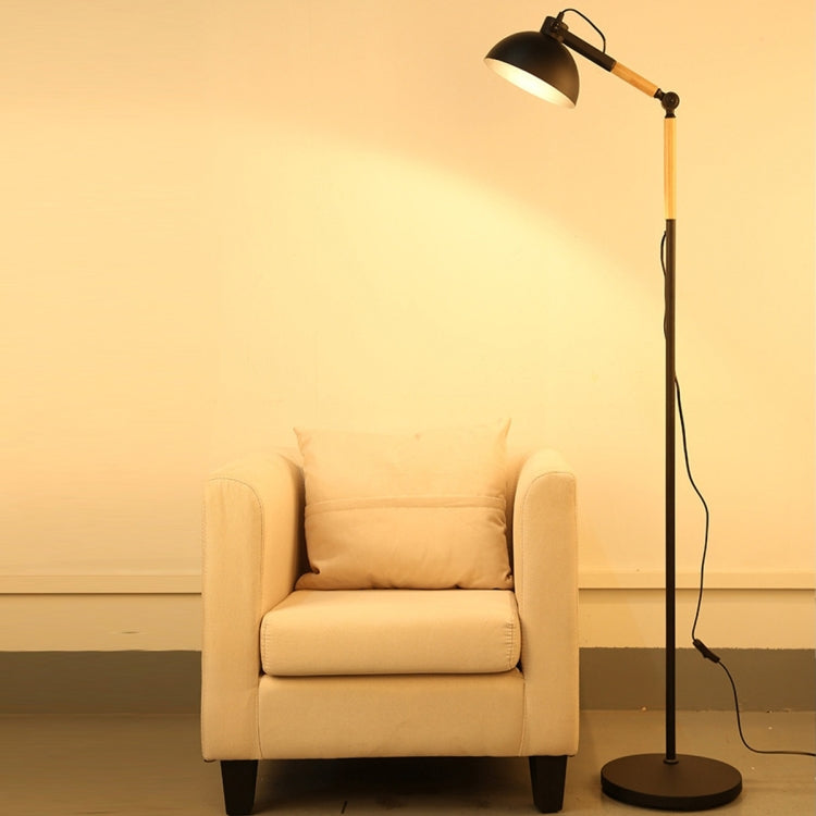 Adjustable Angle Metal Wooden Chassis Floor Lamp (Black)