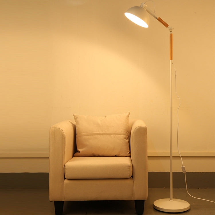 Adjustable Angle Metal Wooden Chassis Floor Lamp (White)