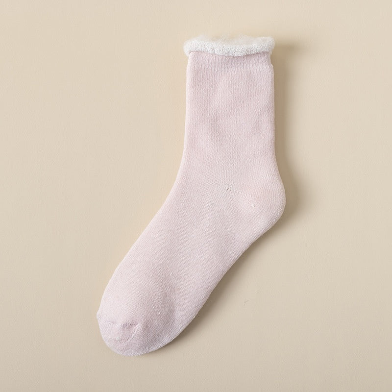 Chaussettes mi-mollet en cachemire pour femme, doublées polaire, rembourrées, chaudes, pour dormir ou rester à la maison