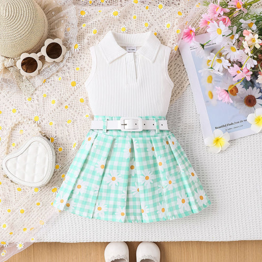Girls' Suit Sleeveless Skirt Three-piece Suit