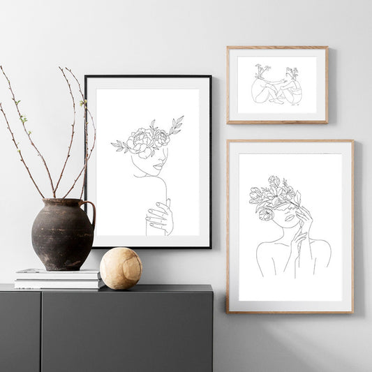Abstract Botanical Canvas Drawing Style Home Decor